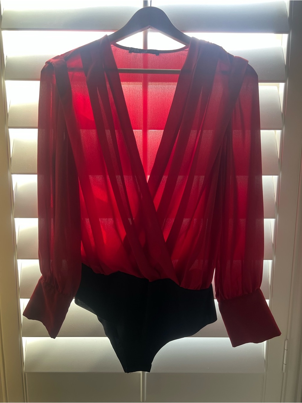 Zara Red Draped V-Neck Blouse Bodysuit Size S